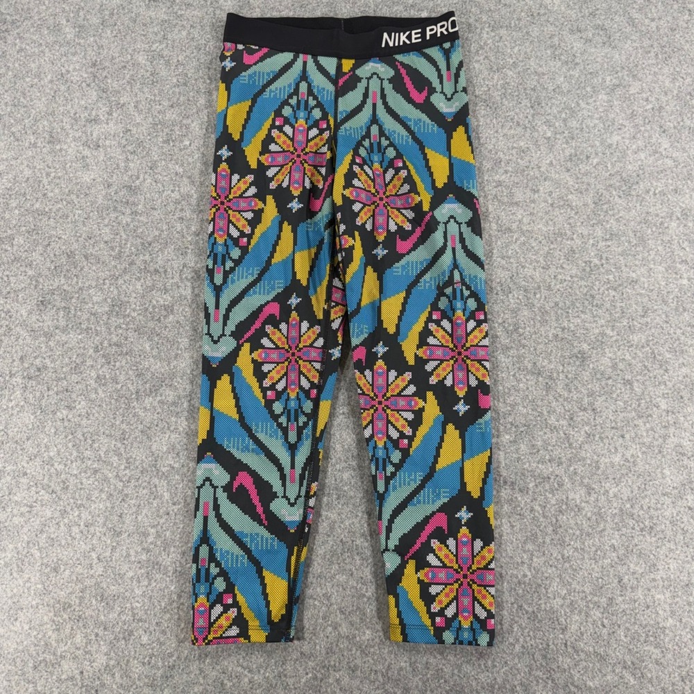 Nike Pro Womens Pixel Floral Geometric Leggings Multicolor Size S
